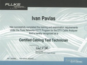 Certifikát Fluke Networks
